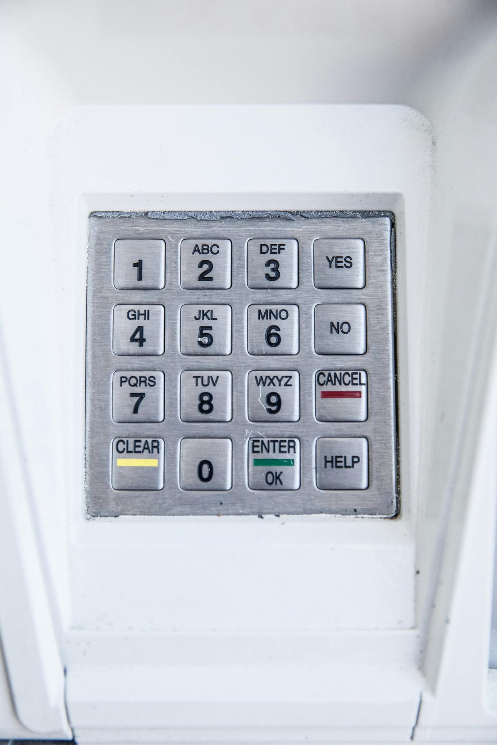 Detailed view of a secure electronic keypad with numbers and letters.